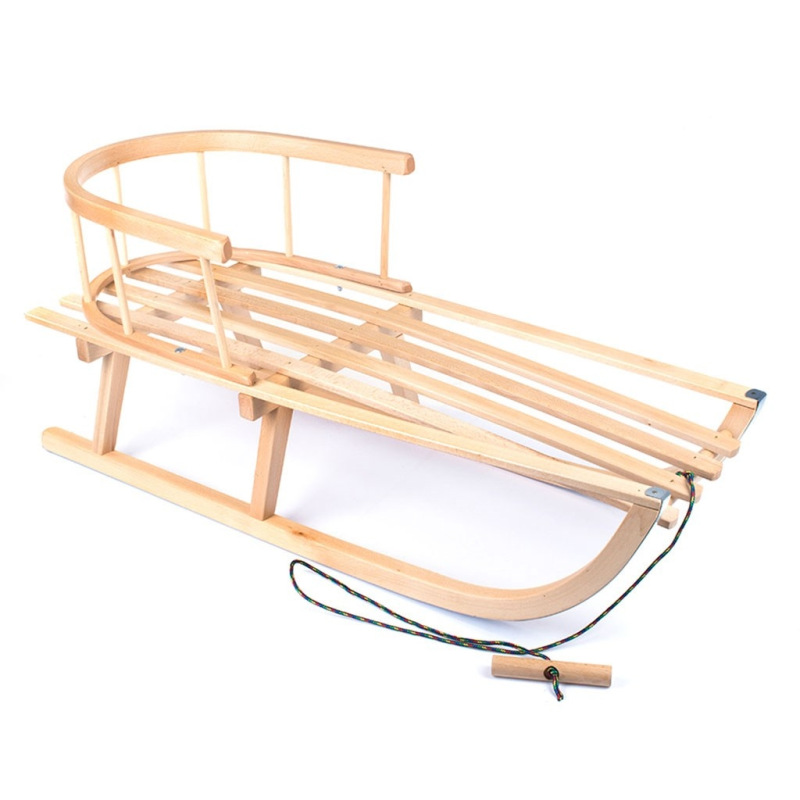 Detské celodrevené sánky s operadlom a povrázkom BAYO 90 cm 2
