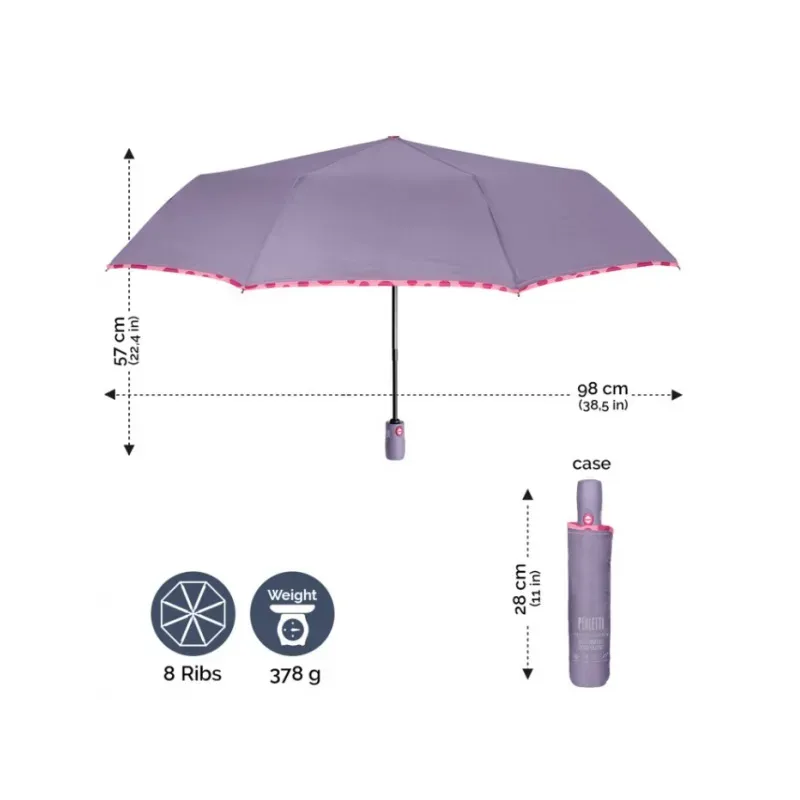 PERLETTI Technology Plnoautomatický skladací dáždnik Border / Lilla, 21715