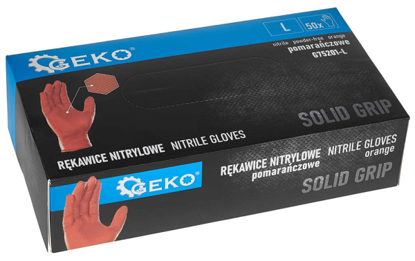 Rukavice nitrilové oranžové, sada 50ks, veľkosť L, SOLID GRIP, GEKO 4