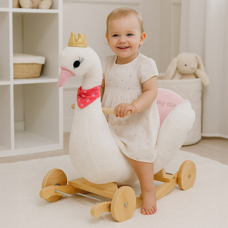 Hojdacia hračka s kolieskami a melódiou Baby Mix Labuť biela 4