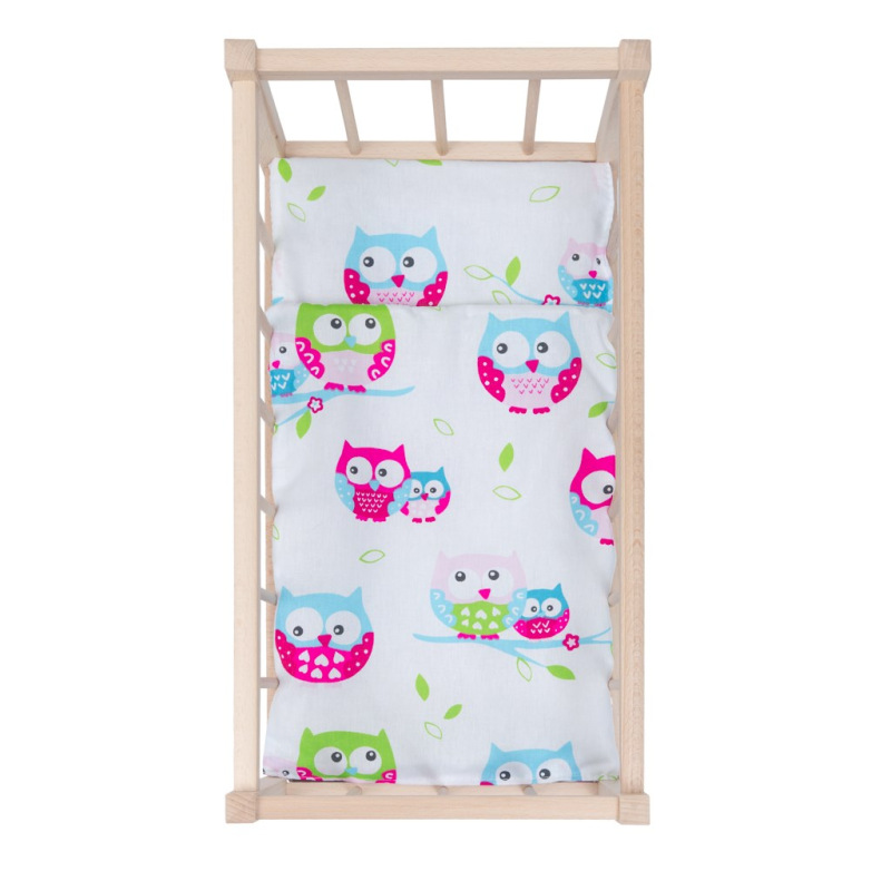 Drevená postieľka-kolíska pre bábiky s obliečkami Baby Mix owl 3