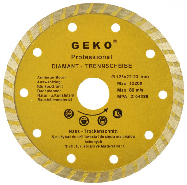 Diamantový kotúč TURBO 125 x 22 x 2,4 mm, celistvý segment, GEKO