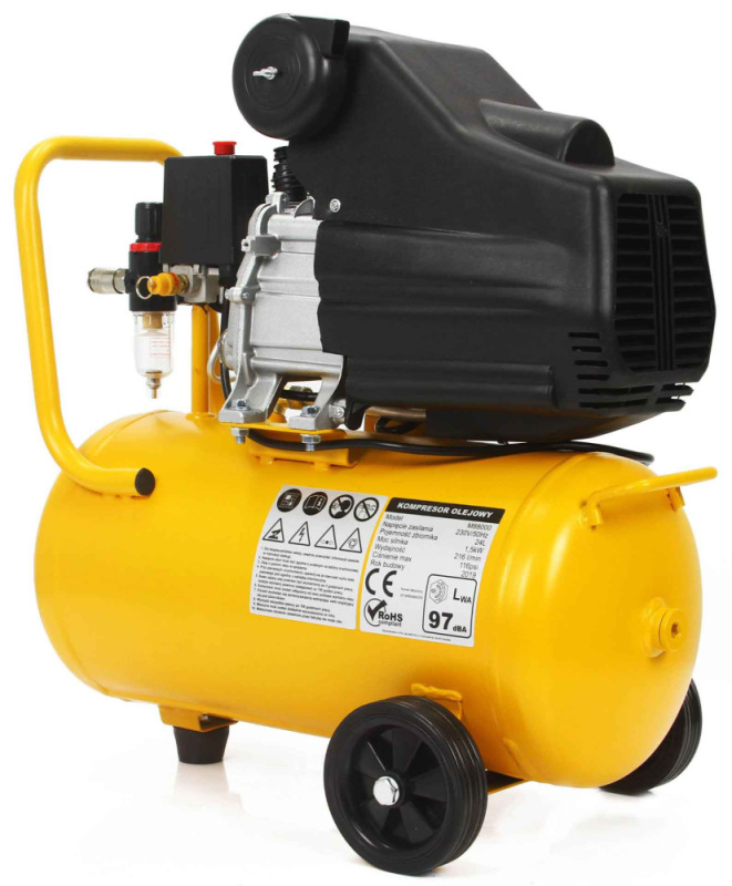 Kompresor olejový 1-piestový 1,5 kW, 216 l/min, 230V, vzdušník 24 litrov, HURAGAN 3