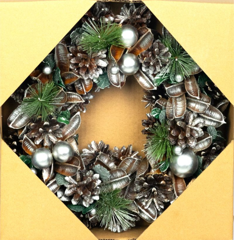 Veniec MagicHome Vianoce, závesný, zeleno-strieborný, 30x30x8 cm 1