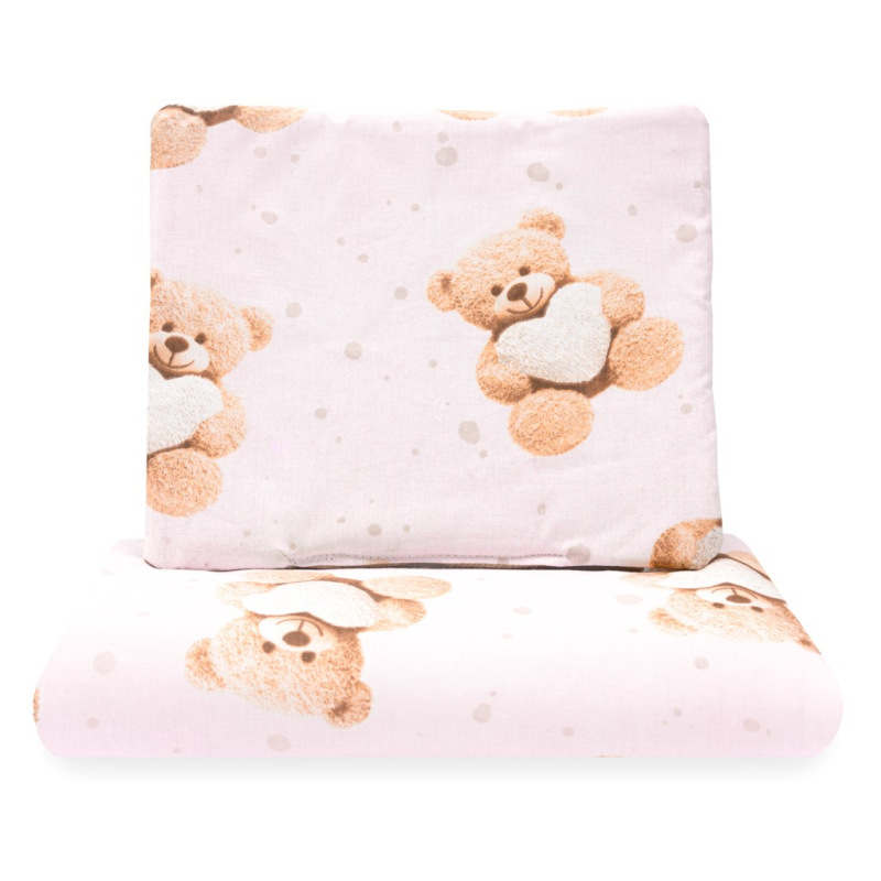 Obojstranný Set z Velvet a bavlny do kočíka New Baby Love Teddy Bear pink