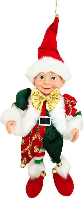 Dekorácia MagicHome Vianoce, elf, textil, červeno-zelený, 14/35 cm