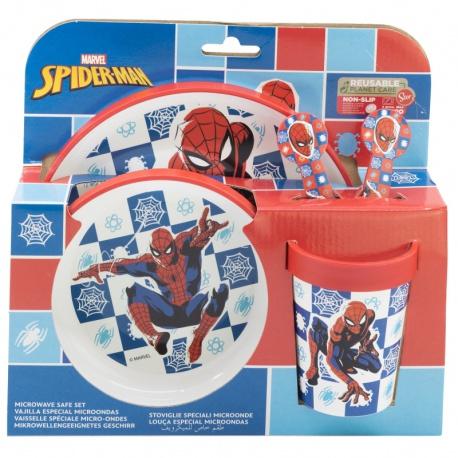 STOR Detský plastový riad Spiderman (tanier, miska, pohár, príbor), 74785