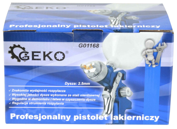 Striekacia pištoľ HVLP s hornou nádobkou 600ml, tryska 2.5mm, GEKO 4