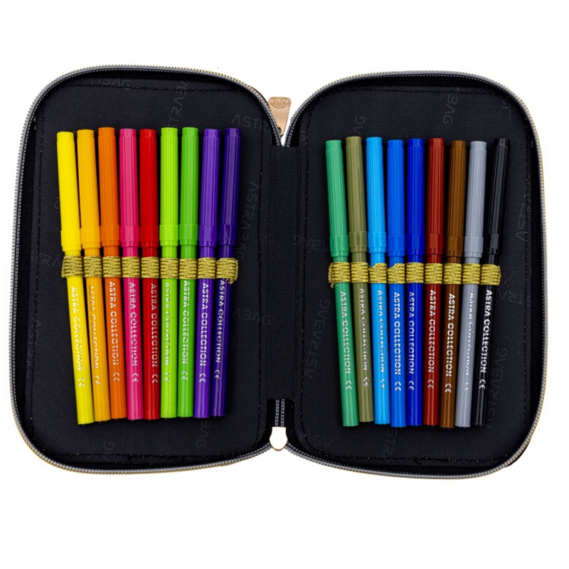 Trojposchodový peračník s náplňou AstraBAG FLUFFY KITTY BLACK, AC31, 503025027 5