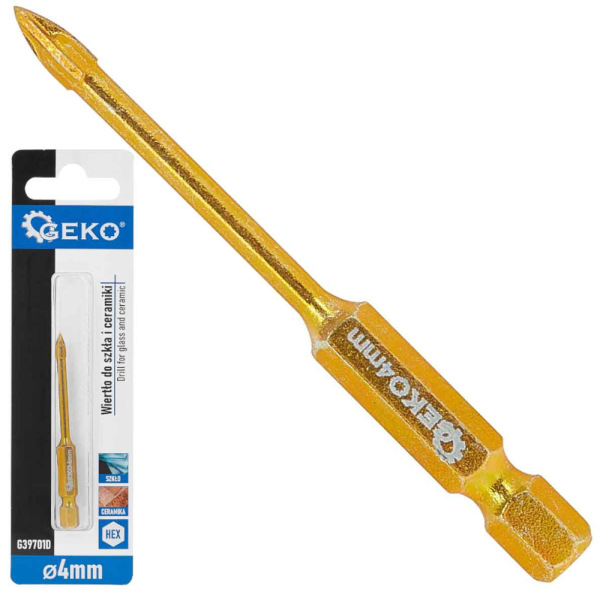 Vrták do skla a keramiky 4 mm, 4-britý, stopka 1/4", GEKO