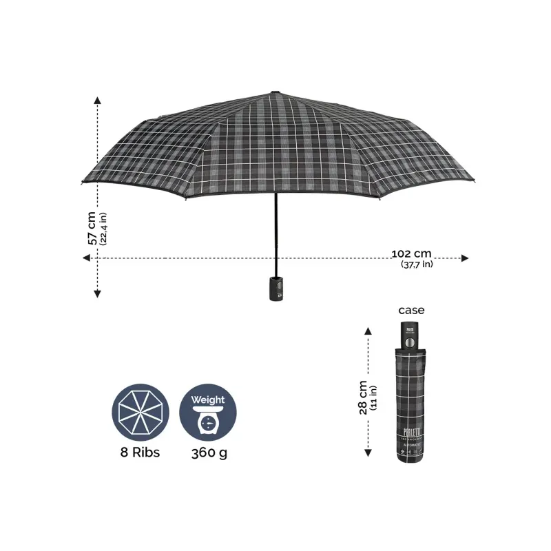 PERLETTI Pánsky automatický dáždnik TIME / sivý prúžok, 21712