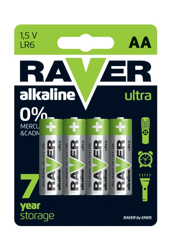 Batéria RAVER Ultra Alkaline, LR6, blister 4 ks AA tužka