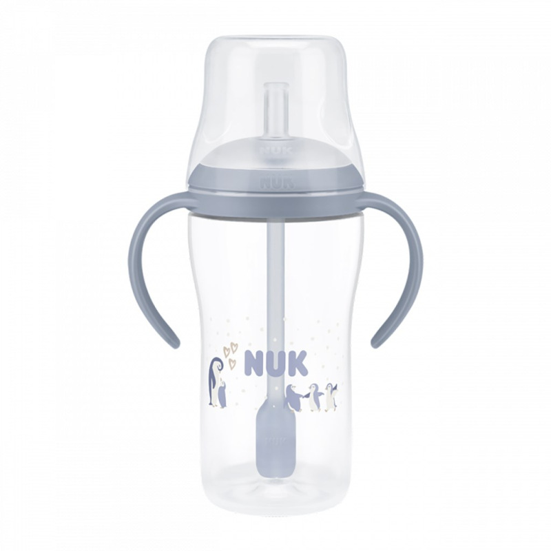 Kojenecká fľaša NUK Perfect Match na učenie so slamkou PENGUIN 260 ml