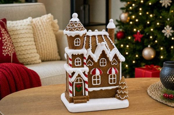 Dekorácia MagicHome Vianoce, Perníkový domček, LED, 2xAAA, 11,8x9,7x19,2 cm 2