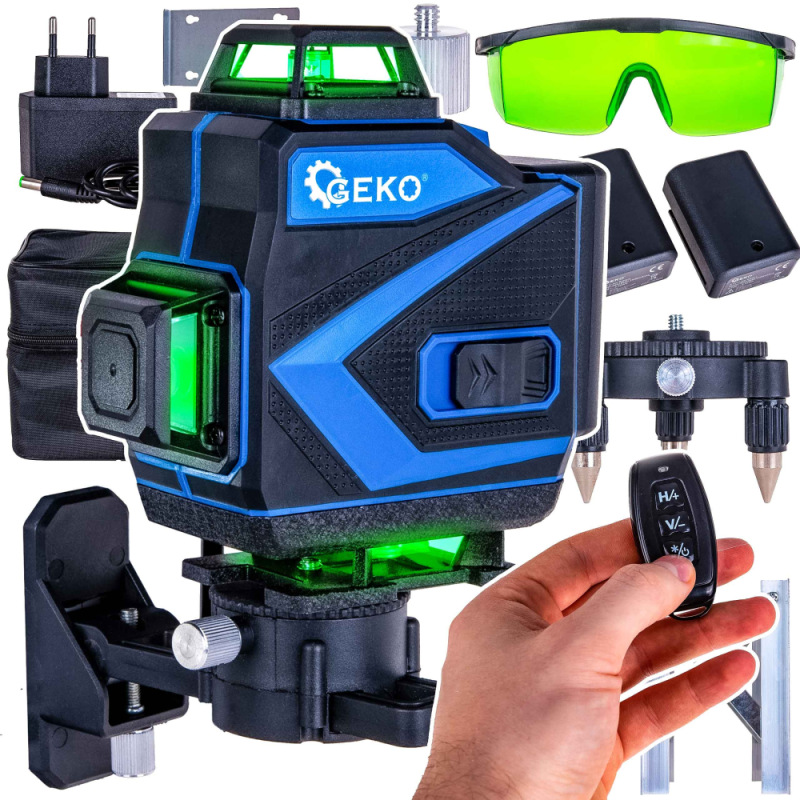 Krížový laser 360° 4D + 2xAKU + puzdro + príslušenstvo, GEKO