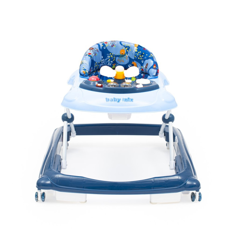 Detské chodítko Baby Mix s volantom a silikónovými kolieskami tmavo modrá 1