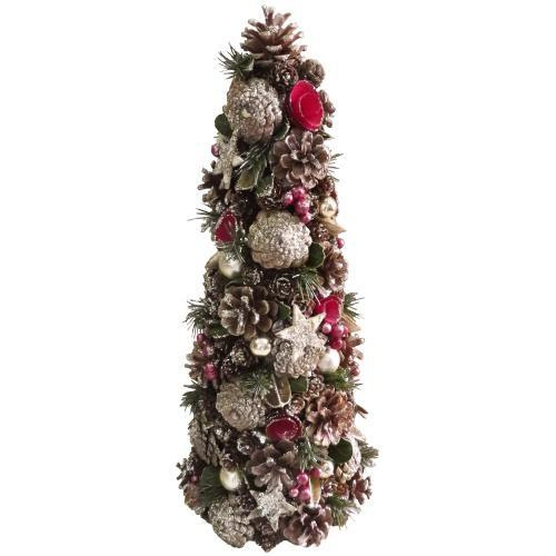 Dekorácia MagicHome Vianoce, stromček, červený, prírodný, ozdobený, 50 cm