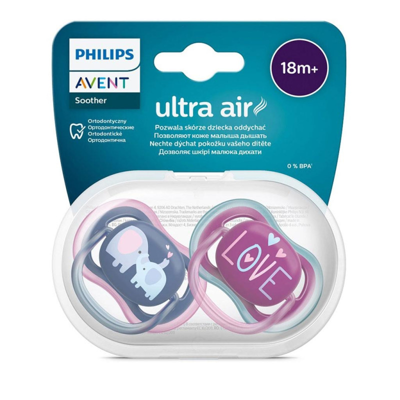 Dojčenský cumlík Ultra air Avent + 18 mesiacov - 2 ks dievča slon 18+ m 1