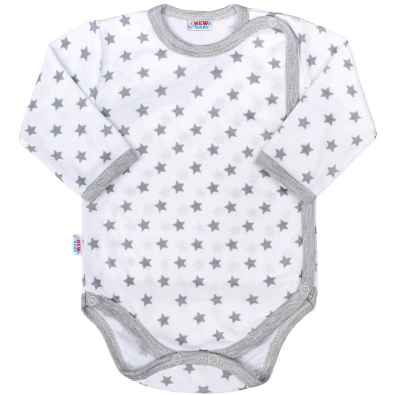 Dojčenské body celorozopínacie New Baby Classic II sivé s hviezdičkami 56 (0-3m)