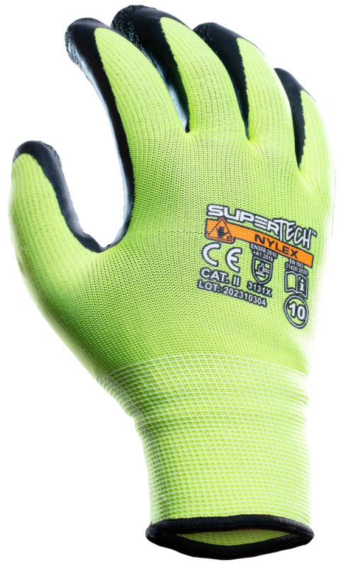 Ochranné rukavice SUPER TECH NYLEX, žltozelená priadza, latexová dlaň, veľkosť 10, VASKO 3