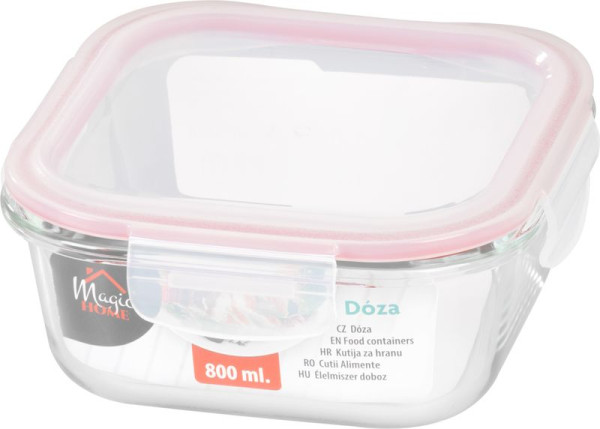 Dóza MagicHome, štvorcová, 800 ml, s vekom, Clip, sklenená 2