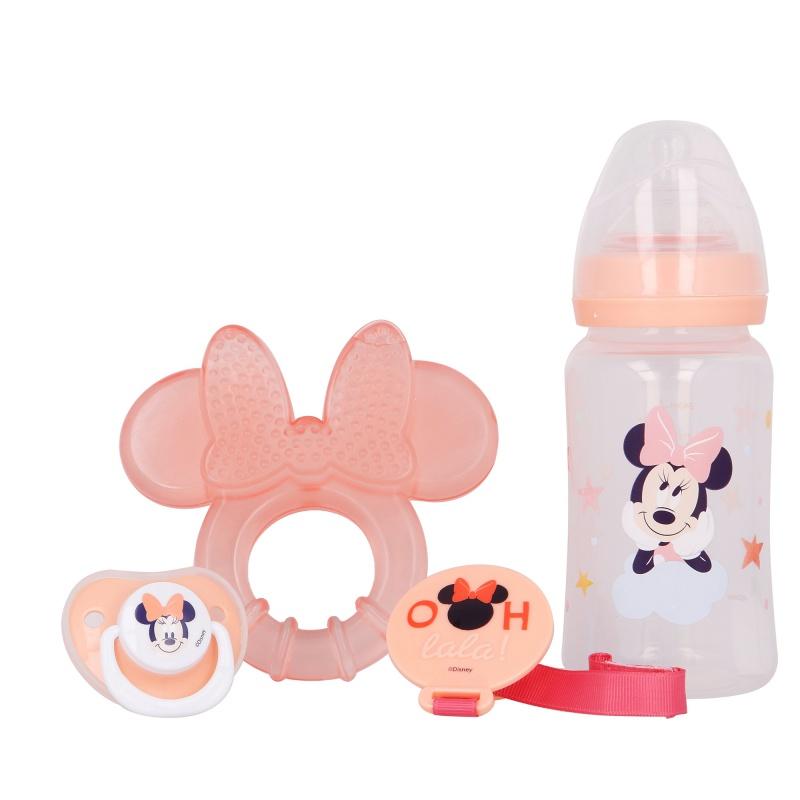 STOR BABY 4 dielny darčekový set MINNIE MOUSE (fľaša, hryzátko, cumlík a držiak), 13108