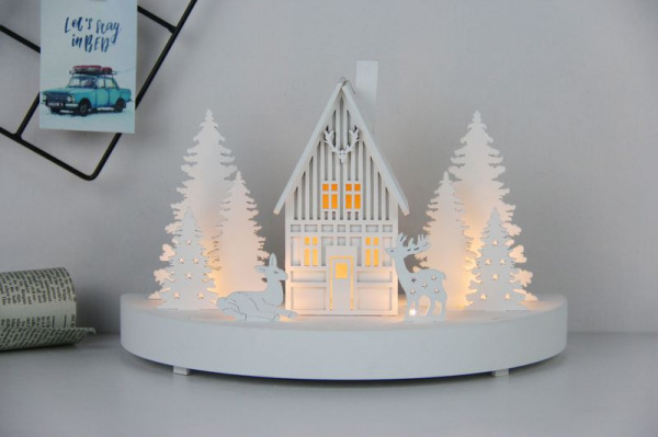 Dekorácia MagicHome Vianoce, Horáreň, 6x LED, MDF, 2xAAA, 25x12x28 cm 1