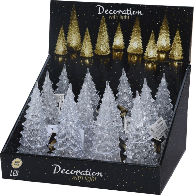 Dekorácia, Stromček, akrylový, teplá biela, predajný box 12ks 2