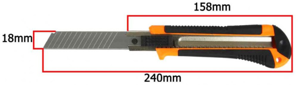 Nôž s ulamovacou čepeľou 18 mm, oranžový s tlačidlom, MAR-POL 2
