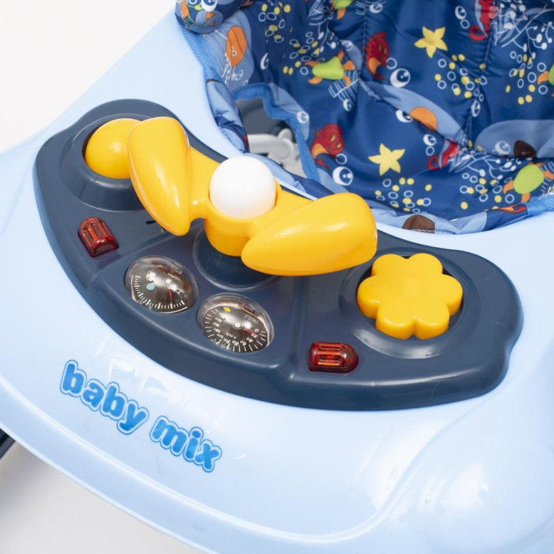 Detské chodítko Baby Mix s volantom a silikónovými kolieskami tmavo modrá 4