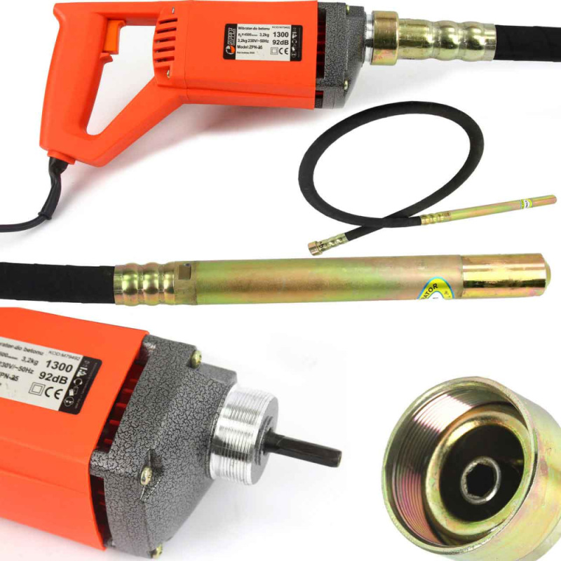 Vibrátor do betónu 1250 W, upínanie maticou, 4500 ot/min, hadica 2 m, priemer 35 mm