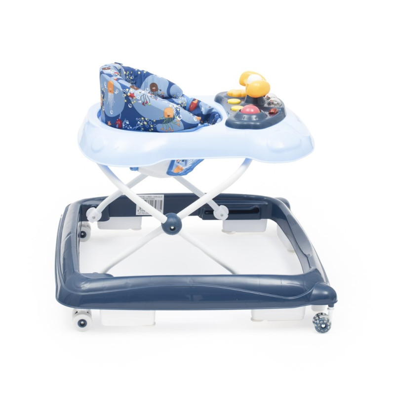 Detské chodítko Baby Mix s volantom a silikónovými kolieskami tmavo modrá 2