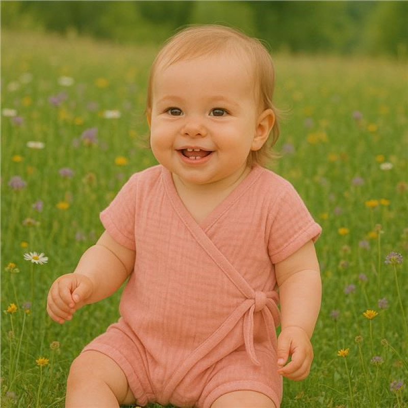 Dojčenský letný mušelínový overal New Baby pink 62 (3-6m) 3