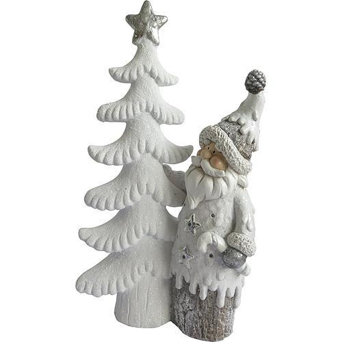 Dekorácia MagicHome Vianoce, Stromček so Santom, keramika, LED, 35x18x60 cm