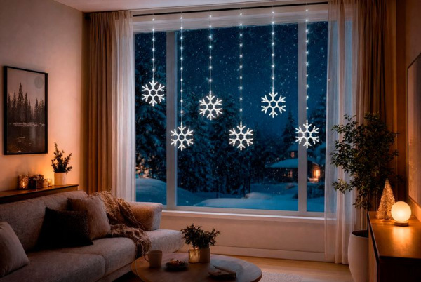 Reťaz MagicHome Vianoce, časovač, snehové vločky, 96xLED, studená biela, 13 funkcií, 3,5 m, IP44 1