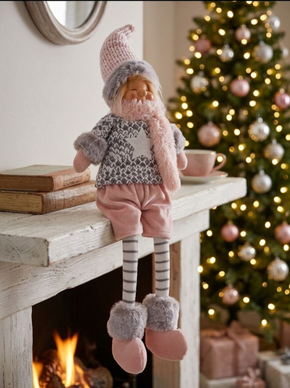 Postavička MagicHome Vianoce, Chlapček s vysokým klobúkom, látkový, ružovo-sivý, 17x12x54 cm 1