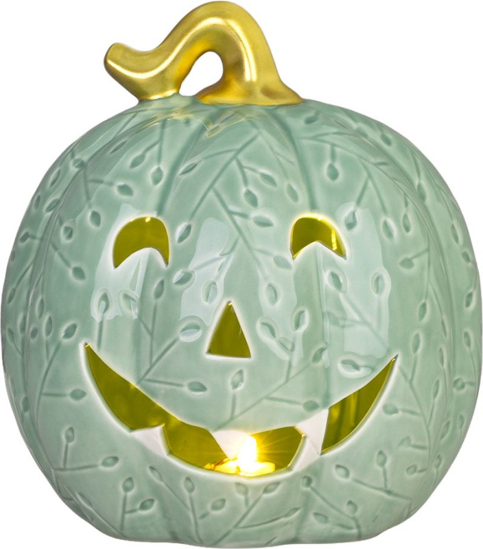 Dekorácia MagicHome Nature, tekvica LED, porcelánová, mentolová, 14,8x15,6x16,4 cm 1