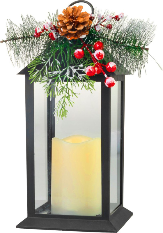 Lampáš MagicHome Vianoce, plast, čierny, 1xLED žltá, 14x14x32.2 cm, 3xAAA
