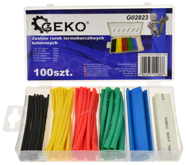 Sada farebných termosťahovacích trubkových izolácii, 100-dielna sada, GEKO