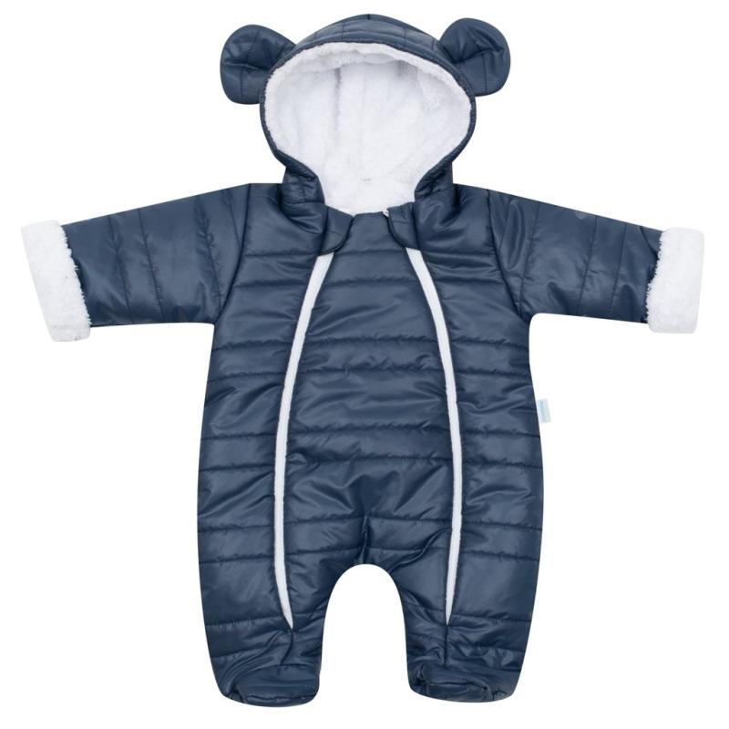 Zimná dojčenská kombinéza s kapucňou s uškami New Baby Pumi blue 62 (3-6m)