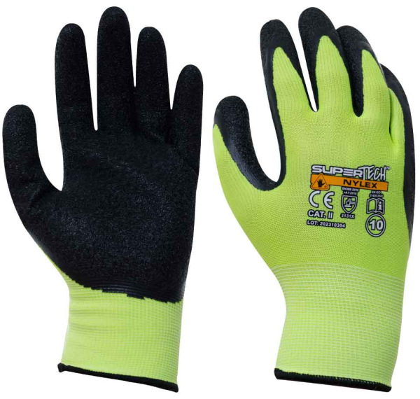 Ochranné rukavice SUPER TECH NYLEX, žltozelená priadza, latexová dlaň, veľkosť 10, VASKO 2