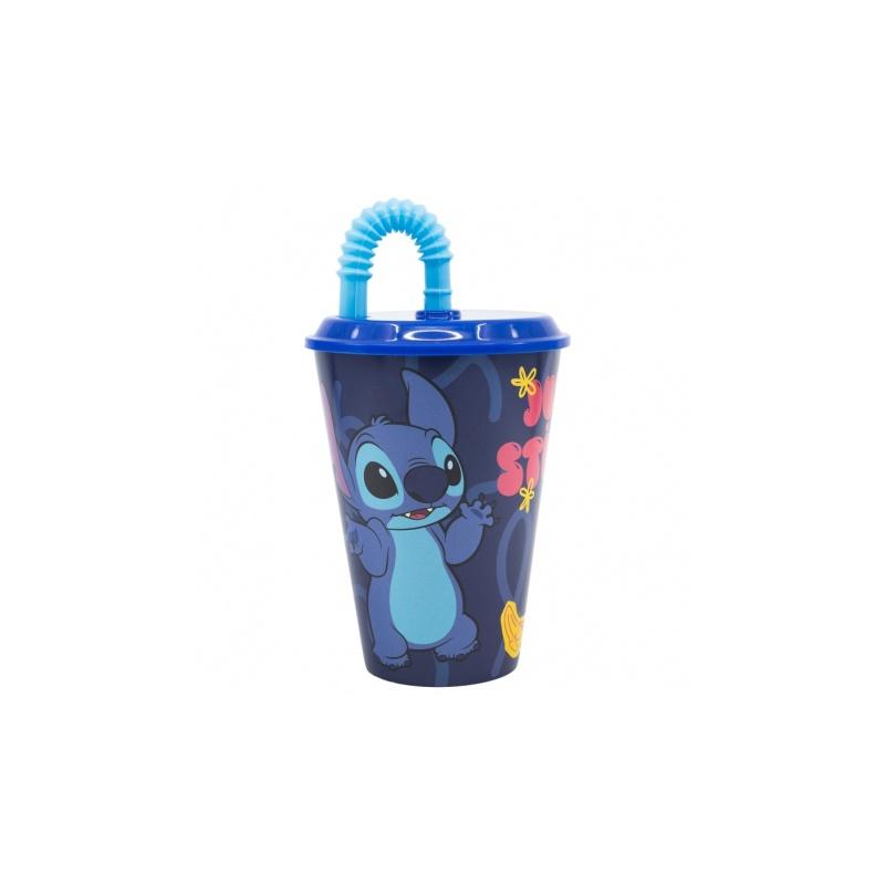 STOR Plastový pohár s vrchnákom a slamkou Lilo & Stitch, 430ml, 75030