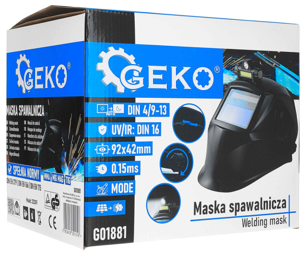 Kukla zváračska samostmievacia so svetlom, zorník 92 x 42 mm, GEKO 3