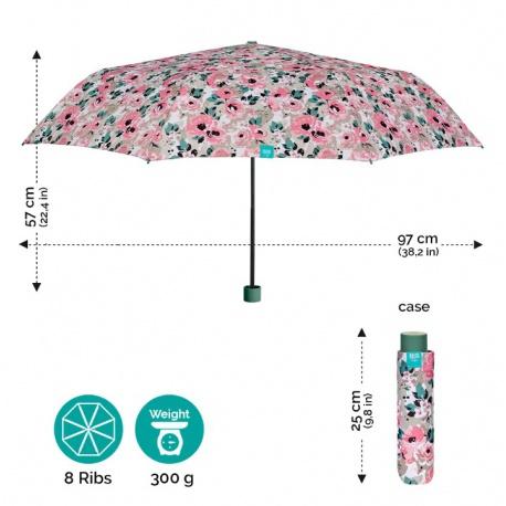 PERLETTI Dámsky skladací dáždnik Peonie / ružový, 26304