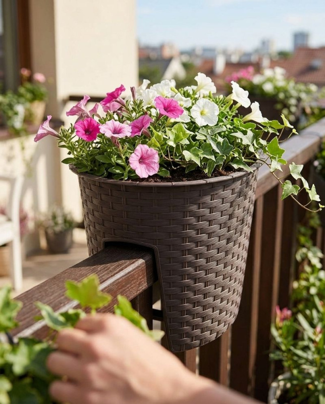 Kvetináč RATOLLA Railing Oval 300, hnedý, na zábradlie 1