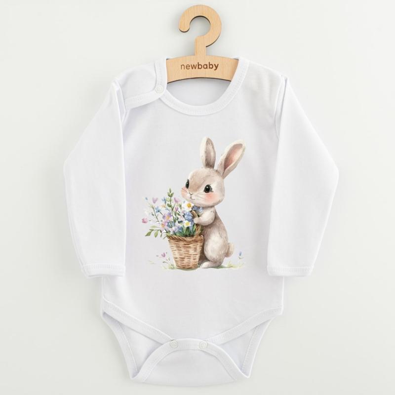 Detské body s potlačou New Baby Králiček s kvetinkami 80 (9-12m)