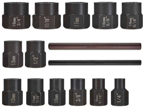 Sada nástrčných hláv na povoľovanie poškodených skrutiek, 6-19 mm, Cr-Mo, 15-dielna, GEKO 17