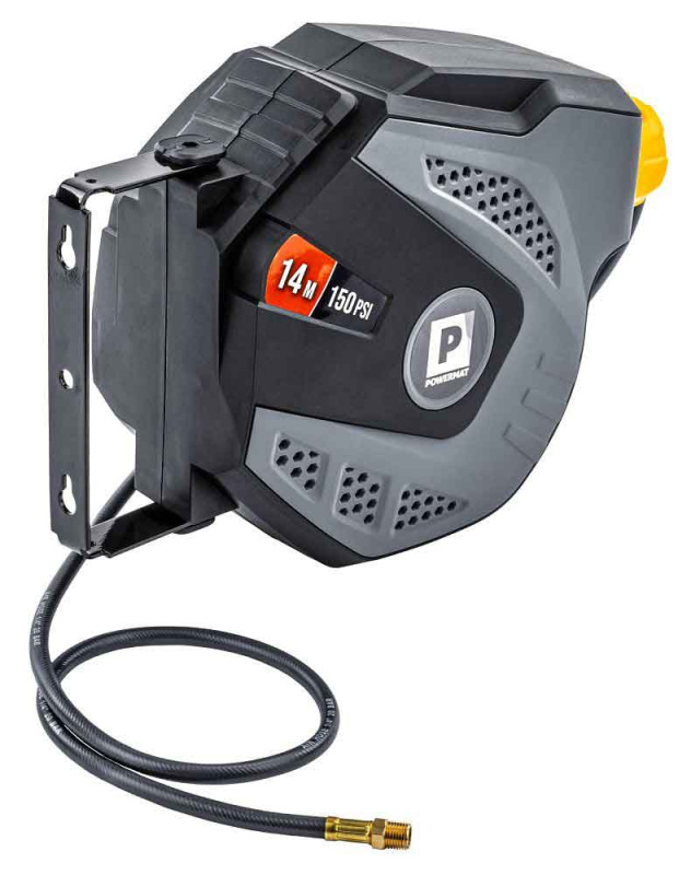 Navíjací bubon s držiakom na stenu s hadicou na vzduch, 6,5 x 10 mm, dĺžka 14 m, POWERMAT 6