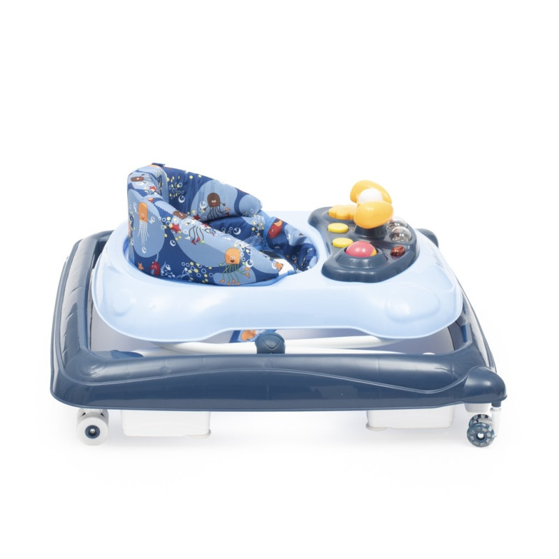Detské chodítko Baby Mix s volantom a silikónovými kolieskami tmavo modrá 3