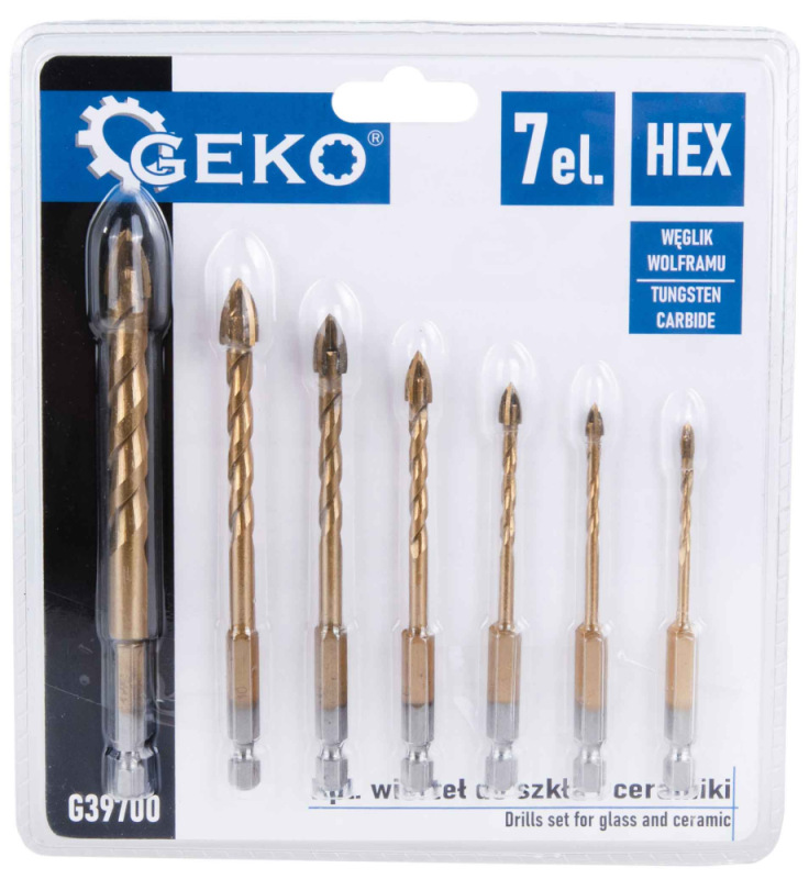 Sada vrtákov do skla a keramiky, 7-dielna, 3-12 mm, 4-brité, špirálová stopka 6 HRAN, GEKO 1